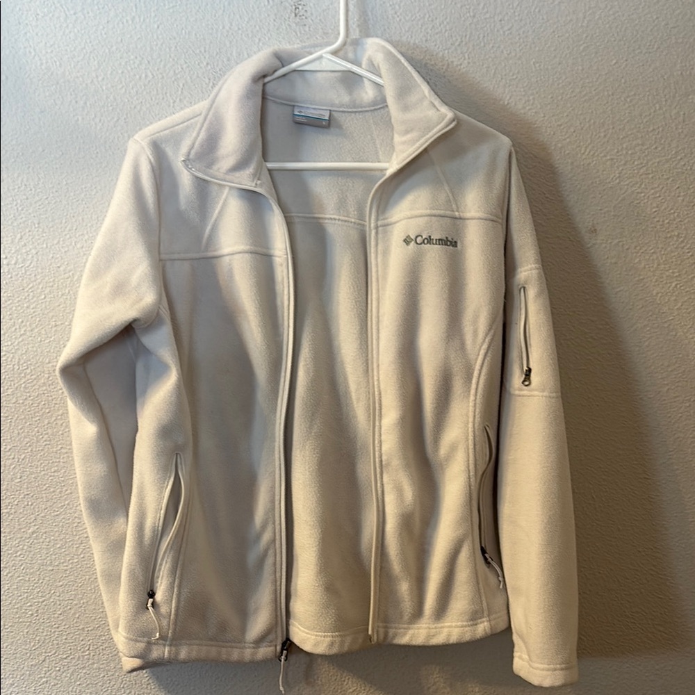 Columbia White Zip Up Fleece Jacket size small